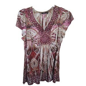 Apt 9 Women’s Boho Crochet Medallion Tunic Top Festival Hippie Artsy Flowy Sz 1x